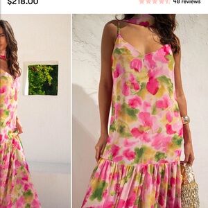 Show me your mumu Floral Maxi Slip Dress in Pink & Green with neck attachment